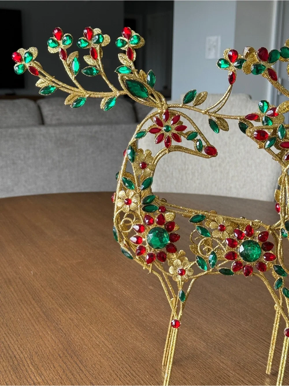 Jeweled Gold Holiday Deer Tabletop Statue | Christmas Decor